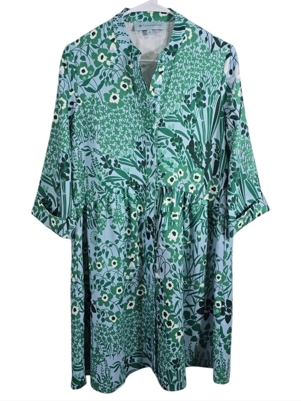 Tuckernuck Wildflower Green Royal Shirt Dress S Floral Feminine Preppy